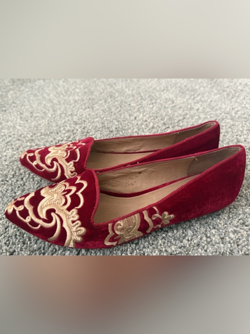 Joie Red Velvet Embroidered Pointed Toe Slip-On Flats Women's US Size 7